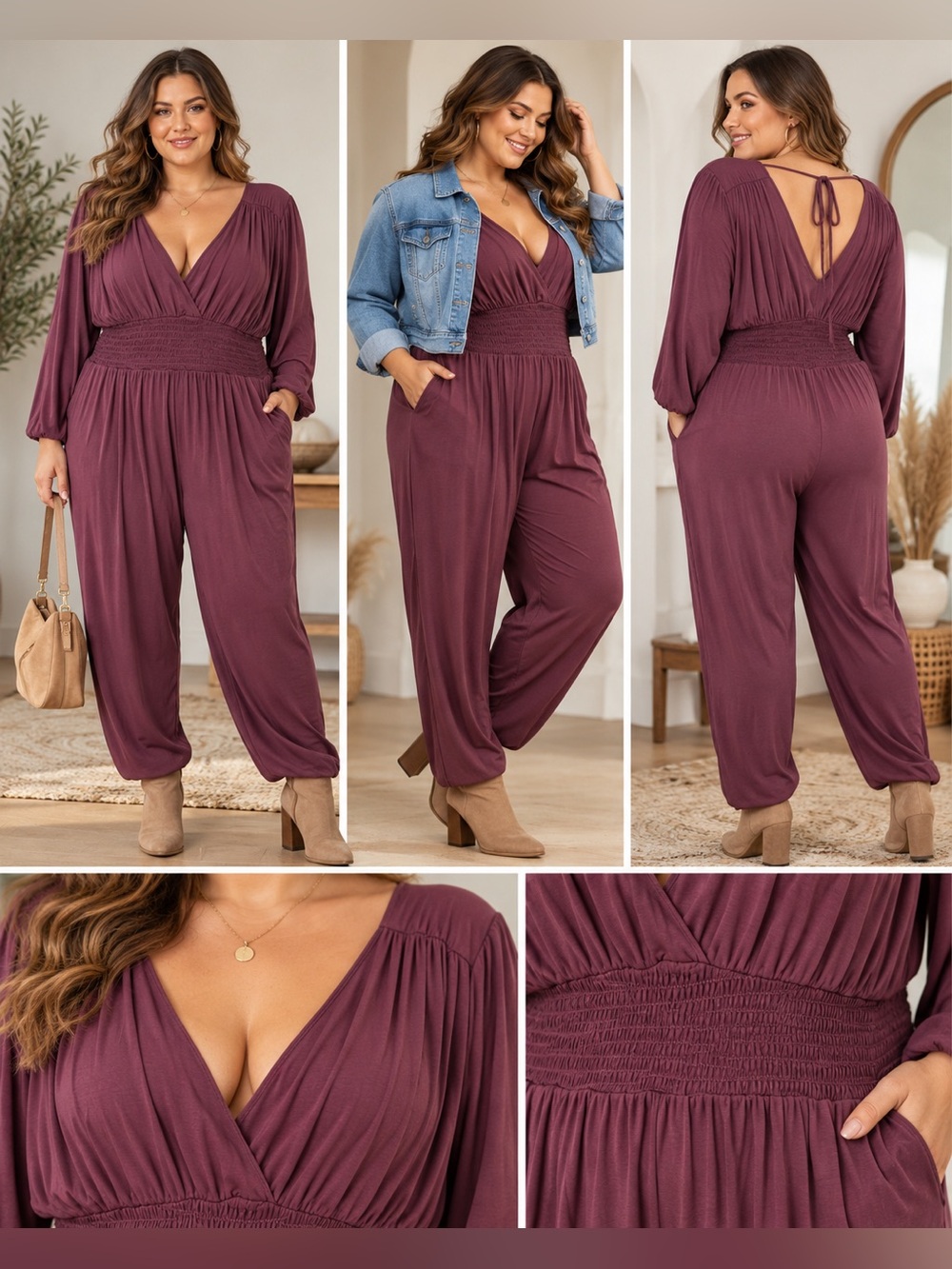 Old Navy NWT Burgundy Smocked Waist Jumpsuit Size 2X